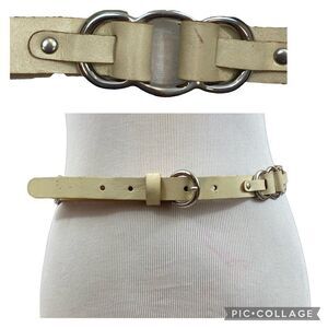 Fossil Brand Ladies‎ Cream and Silver Genuine Leather Belt Size Medium